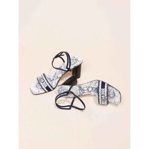 Dior Bandana Embroidered Deep Blue Dway Heeled Sandal Strap Low Heel Pumps EU38/